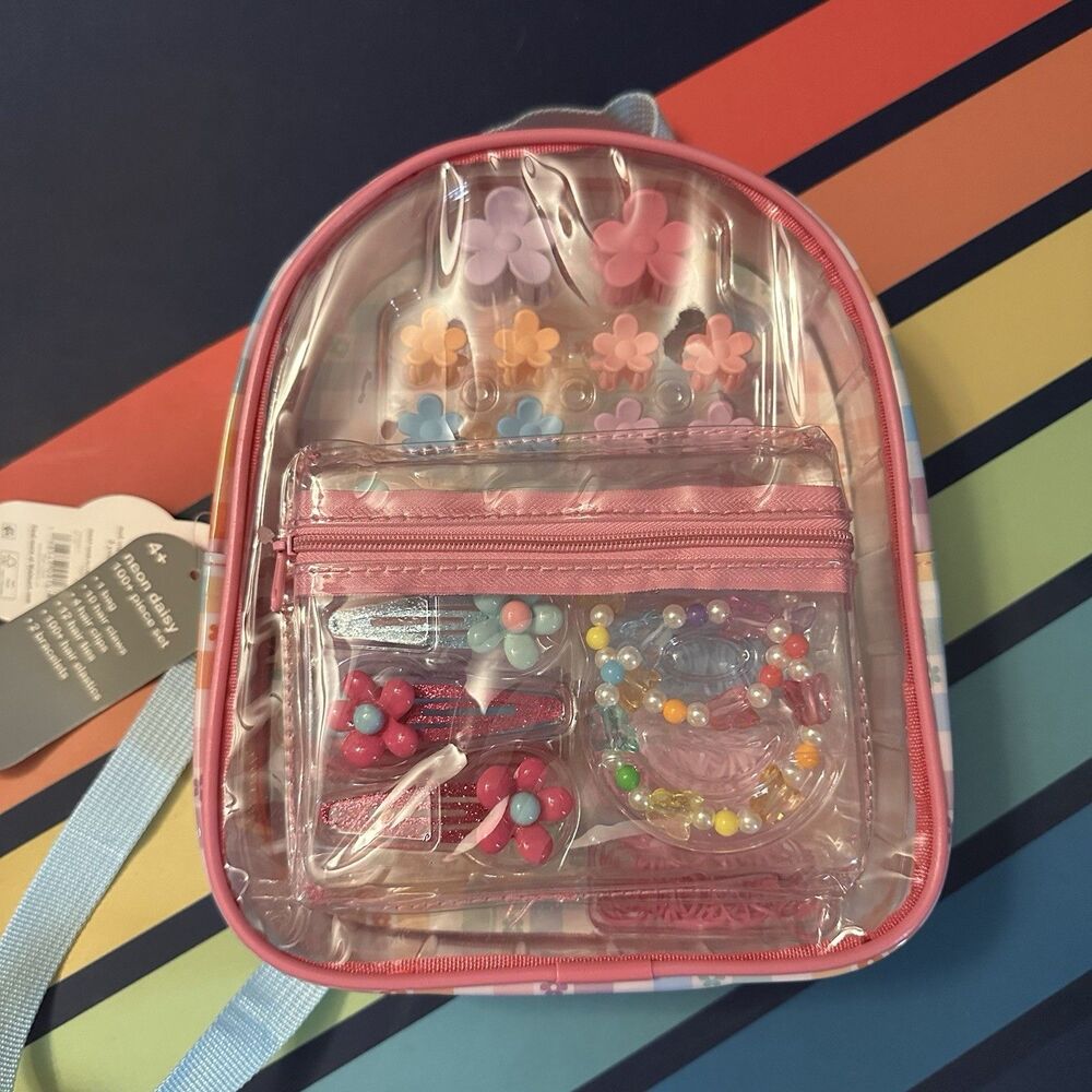 Wonder Nations Neon Display 100+ Piece Girls Backpack Hair Claws Clips Ties New